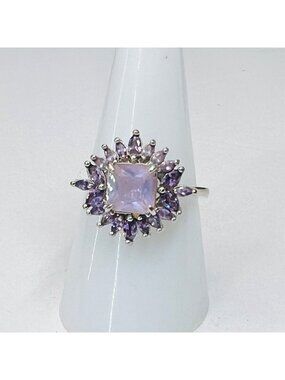 Ring Bomb Party Ring, size 8, lavender stone silver color band
